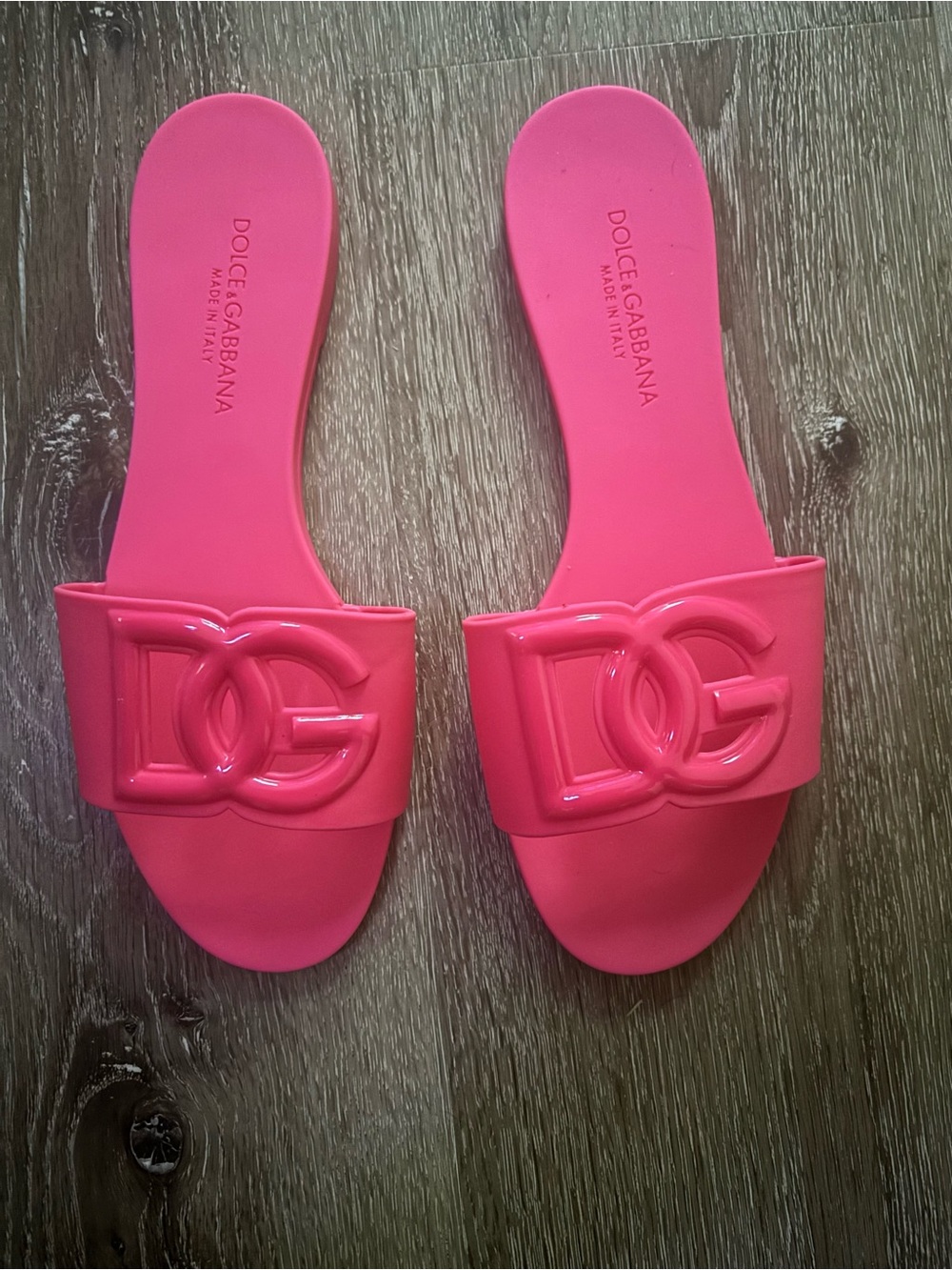 Dolce & Gabbana Pink DG Logo Slide Sandals